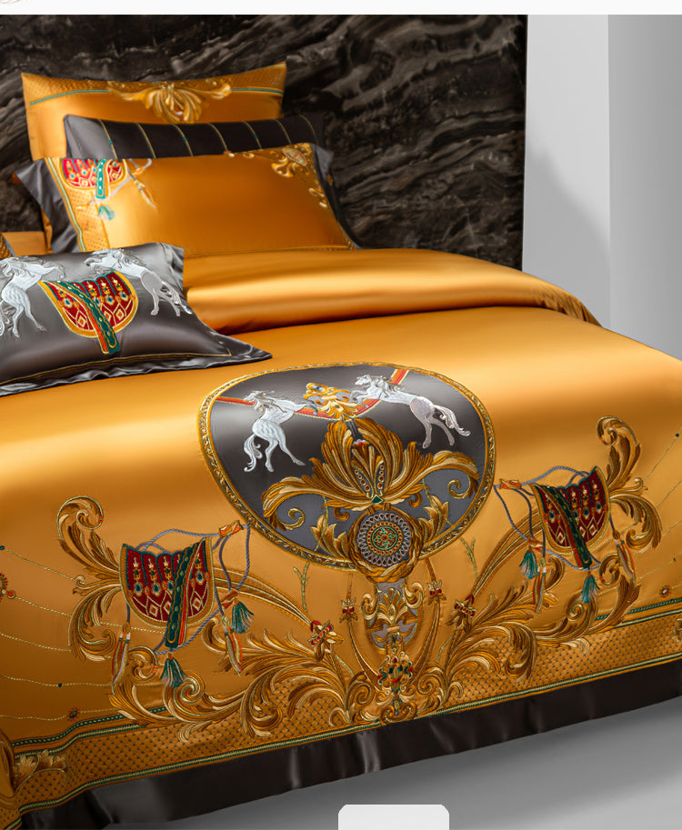 Charlotte Gold Luxury 1200TC Egyptian Cotton Royal Embroidered Duvet Cover Set - DARIYA HOME