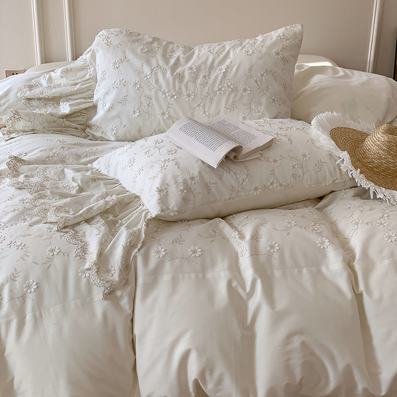 Morning Dew Flowers Egyptian Cotton Embroidery Duvet Bedding Set - DARIYA HOME