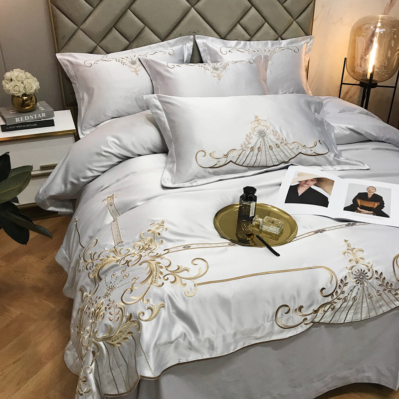 Victoria Cloudy Luxury 600TC Satin Egyptian Cotton Royal Embroidery Duvet Bedding Set - DARIYA HOME