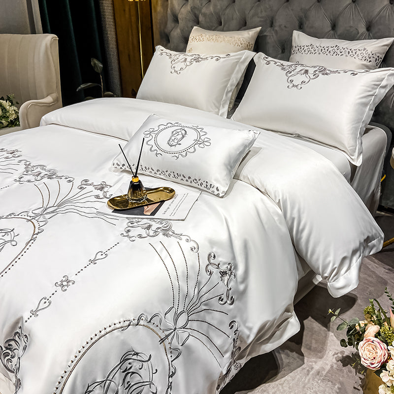 Naomi Pampas 600TC Satin Egyptian Cotton Royal Embroidered Duvet Bedding Set - DARIYA HOME