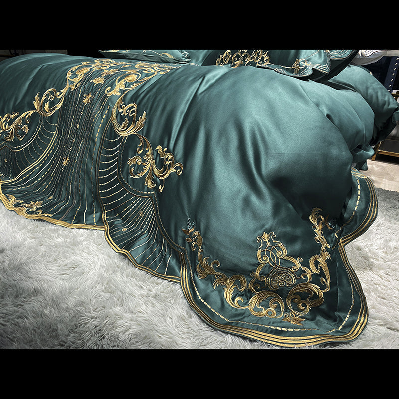 Lucia Sea Nymph Luxury Soft Satin Egyptian Cotton Royal Gold Embroidery Duvet Bedding Set - DARIYA HOME