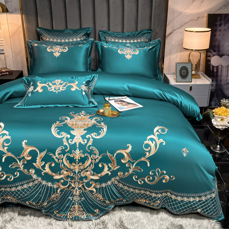 Elmira Sea 600TC Satin Egyptian Cotton Royal Embroidery Duvet Bedding Set - DARIYA HOME