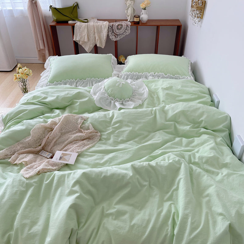 Marseille Mint Summer Cotton Embroidered Duvet Bedding Set - DARIYA HOME