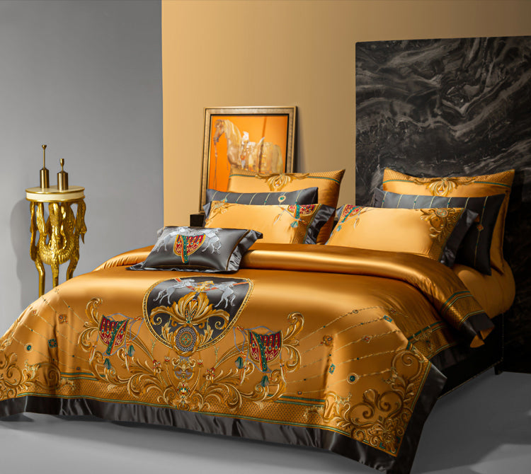 Charlotte Gold Luxury 1200TC Egyptian Cotton Royal Embroidered Duvet Cover Set - DARIYA HOME