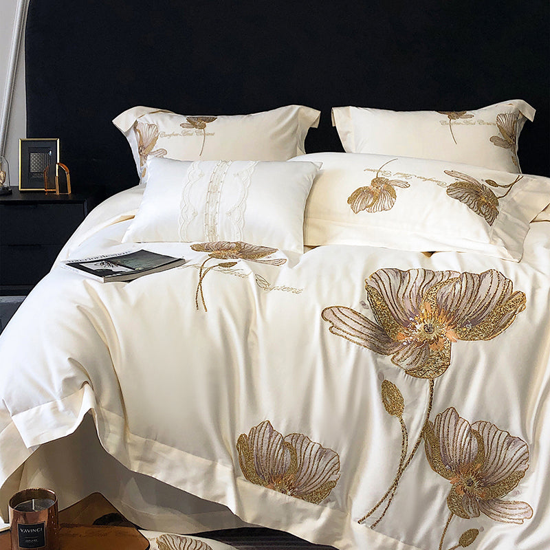 Flora Egyptian Cotton Luxury Embroidered Bedding Set - DARIYA HOME