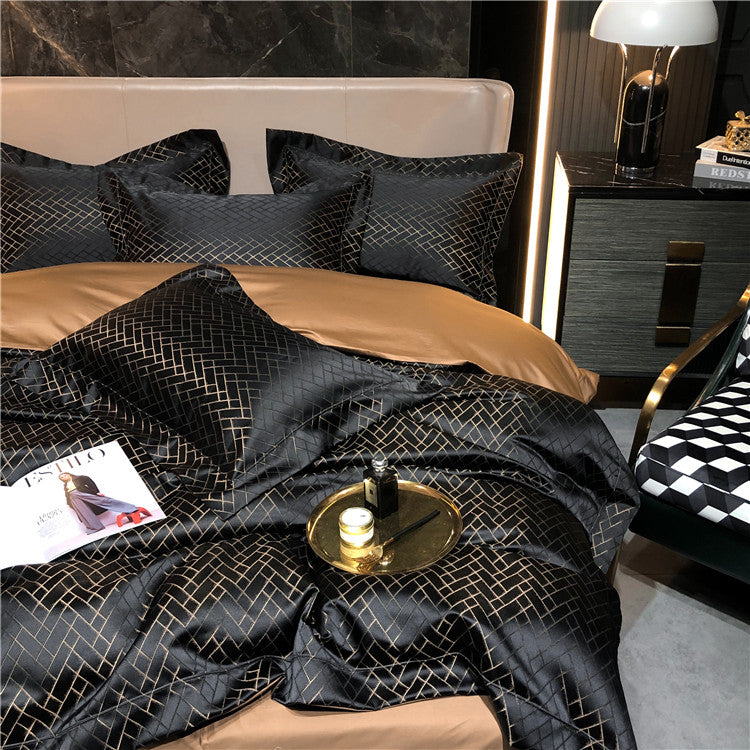 Eleonore Black 1000TC Satin Jacquard Egyptian Cotton Royal Duvet Bedding Set - DARIYA HOME