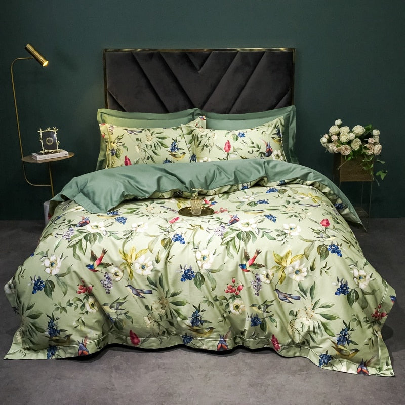 Brigitte Flowers & Birds Design Egyptian Cotton Bedding Set - DARIYA HOME