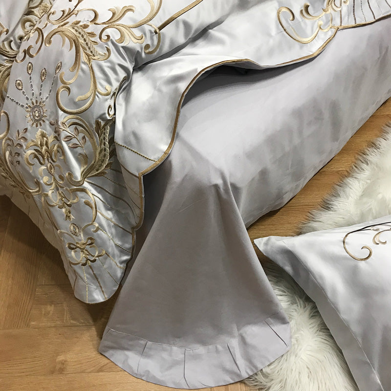 Victoria Cloudy Luxury 600TC Satin Egyptian Cotton Royal Embroidery Duvet Bedding Set - DARIYA HOME