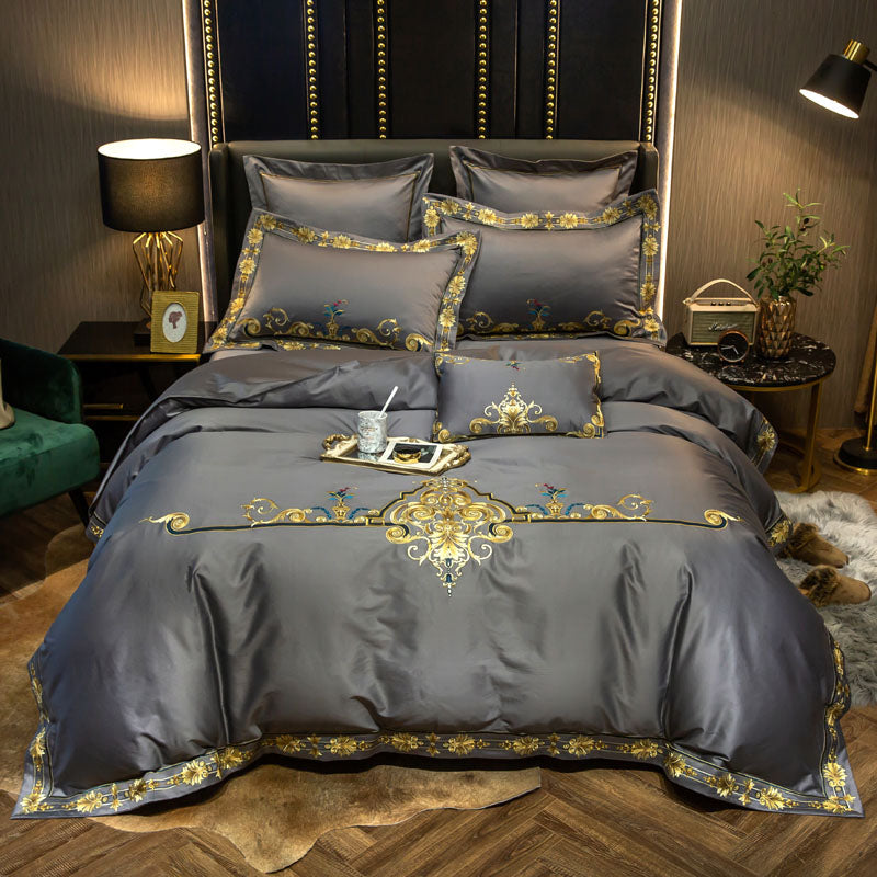 Baghdad Grey Luxury Palace Embroidery Egyptian Cotton Royal Duvet Bedding Set - DARIYA HOME