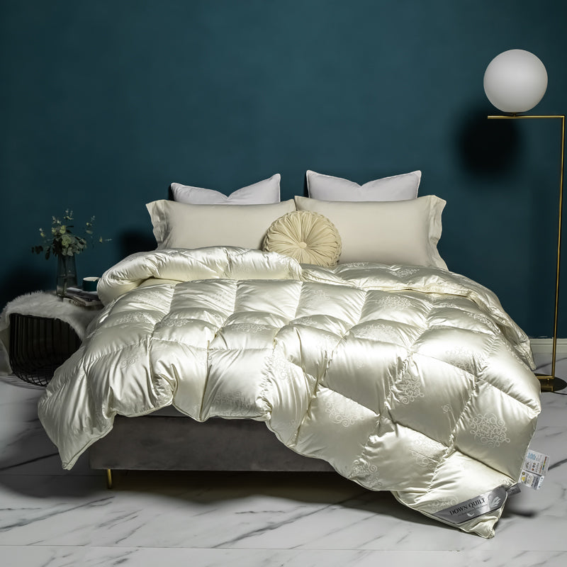 Teva Champagne Quilted Brocade Jacquard Goose Down All Seasons Luxury Comforter - DARIYA HOME