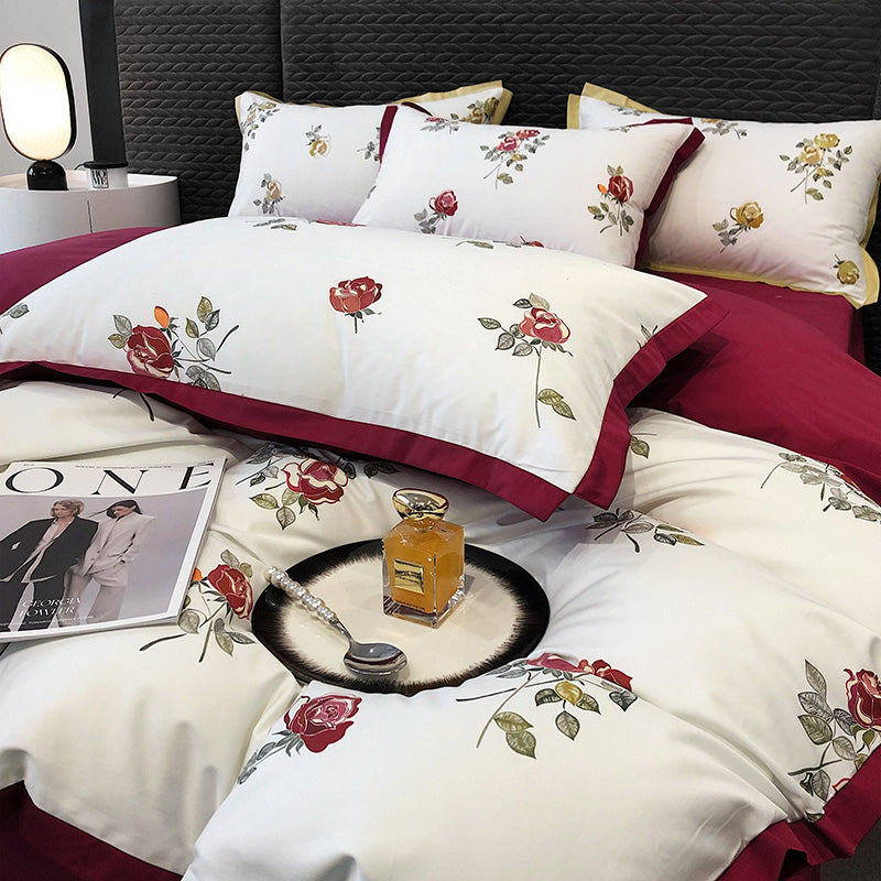 Elektra Fiori Claret 1000TC Egyptian Cotton Royal Duvet Bedding Set - DARIYA HOME