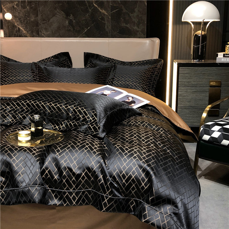 Eleonore Black 1000TC Satin Jacquard Egyptian Cotton Royal Duvet Bedding Set - DARIYA HOME