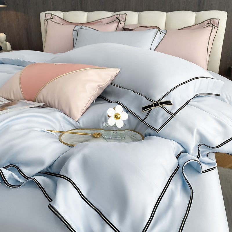 Nuria Blue Bamboo Fiber Breathable Princess Bowknot Bedding Set - DARIYA HOME