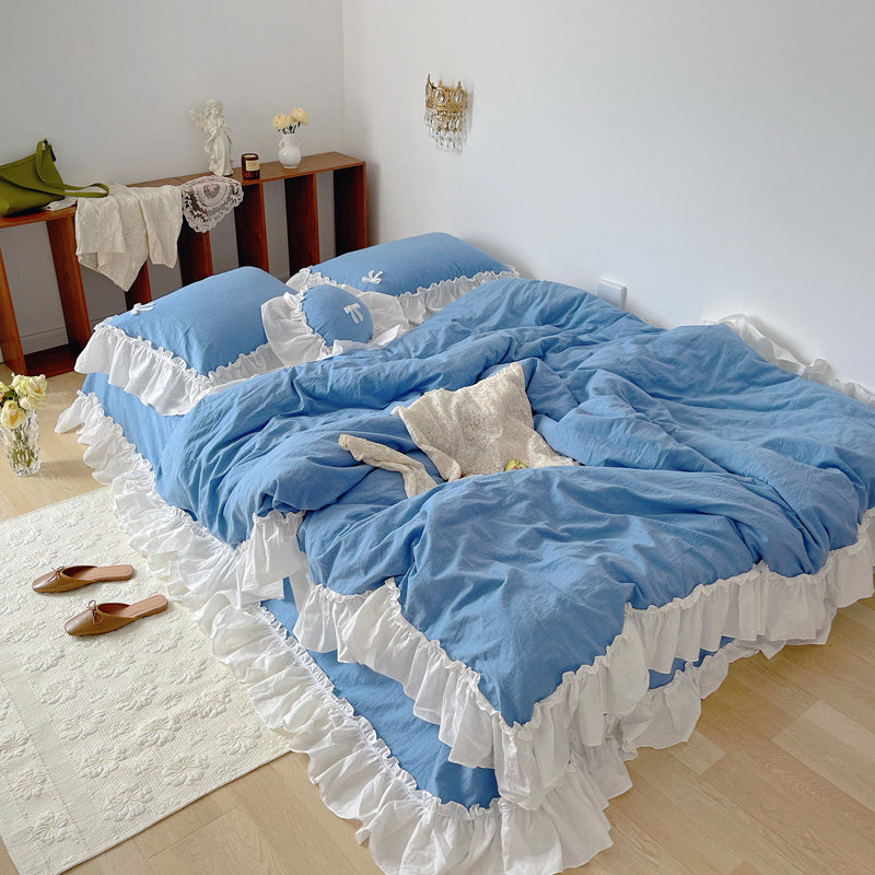 Marseille Blue Summer Cotton Embroidered Duvet Bedding Set - DARIYA HOME