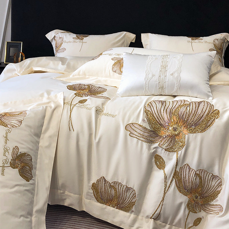 Flora Egyptian Cotton Luxury Embroidered Bedding Set - DARIYA HOME