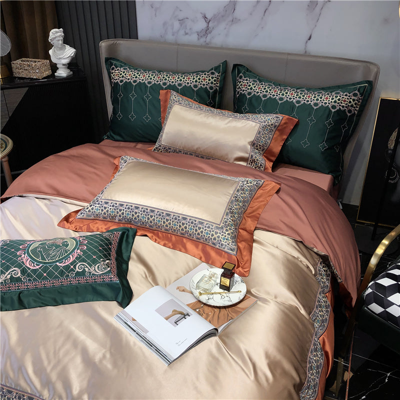 Helen Antique Brass Luxury Egyptian Cotton Royal Embroidery Duvet Bedding Set - DARIYA HOME