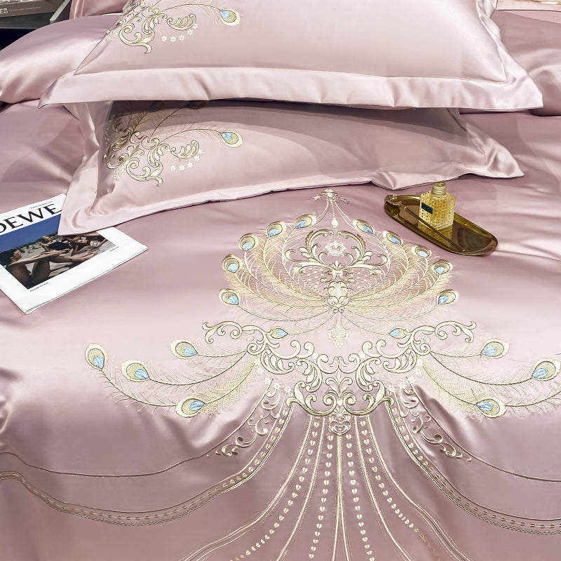 Virginia Bizarre Luxury Satin Egyptian Cotton Royal Feather Embroidery Duvet Bedding Set - DARIYA HOME