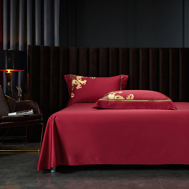 King Burgundy Luxury 1000TC Egyptian Cotton Royal Embroidery Duvet Bedding Set - DARIYA HOME