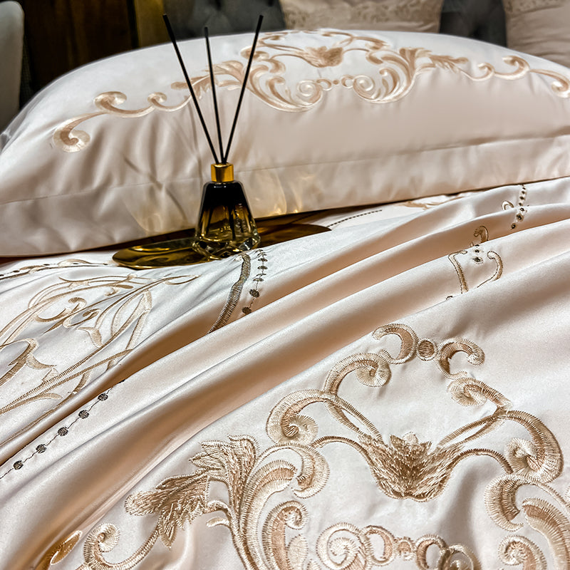 Naomi Vanilla Luxury 600TC Satin Egyptian Cotton Royal Embroidered Duvet Bedding Set - DARIYA HOME