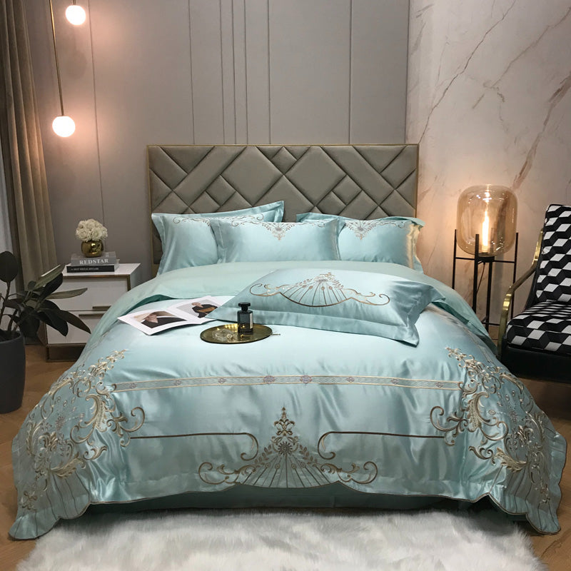 Victoria Blue Smoke Luxury 600TC Satin Egyptian Cotton Royal Embroidery Duvet Bedding Set - DARIYA HOME