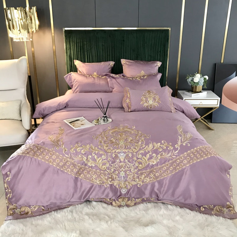 Alyssa Bouquet Satin Jacquard Egyptian Cotton Embroidered Royal Duvet Bedding Set - DARIYA HOME