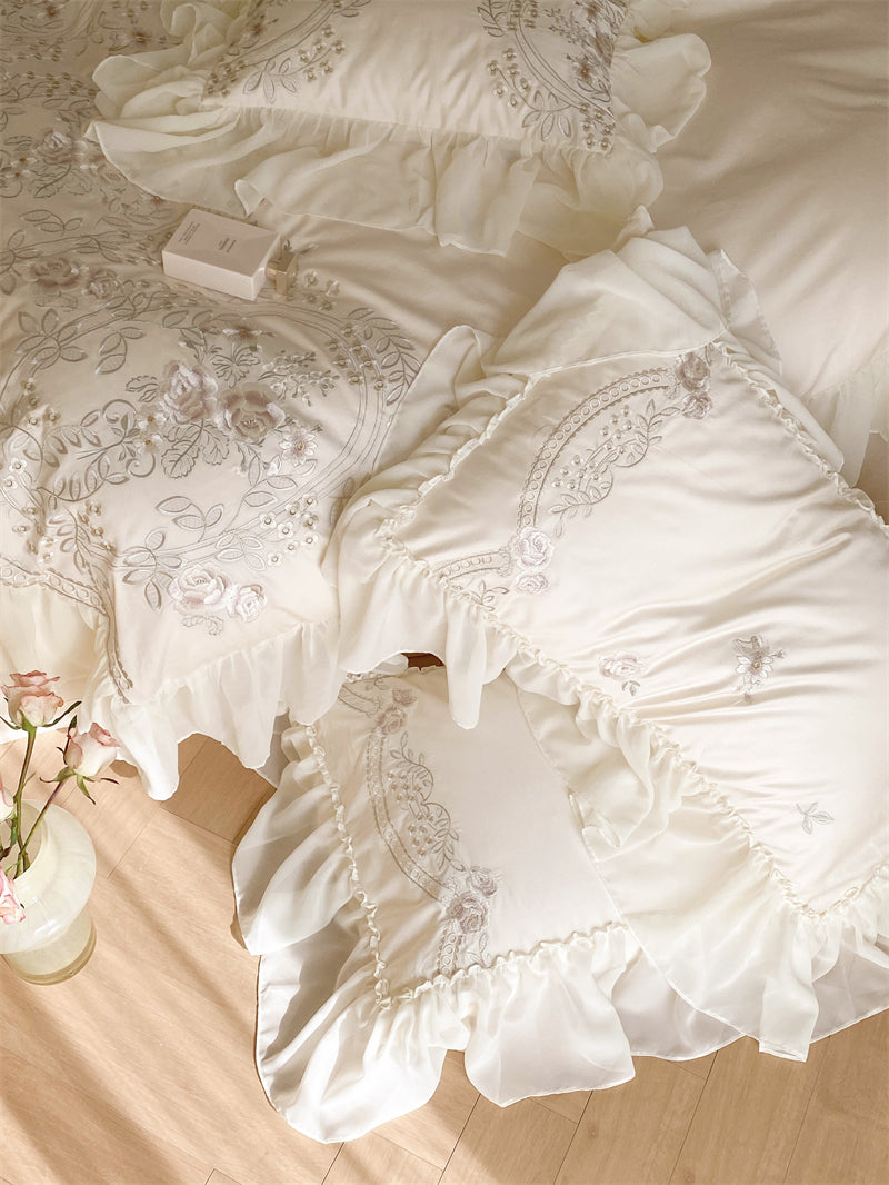 Brugge White Egyptian Cotton Embroidered Duvet Bedding Set - DARIYA HOME