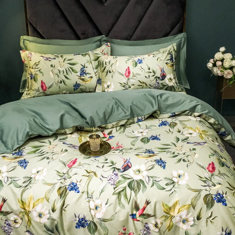 Brigitte Flowers & Birds Design Egyptian Cotton Bedding Set - DARIYA HOME