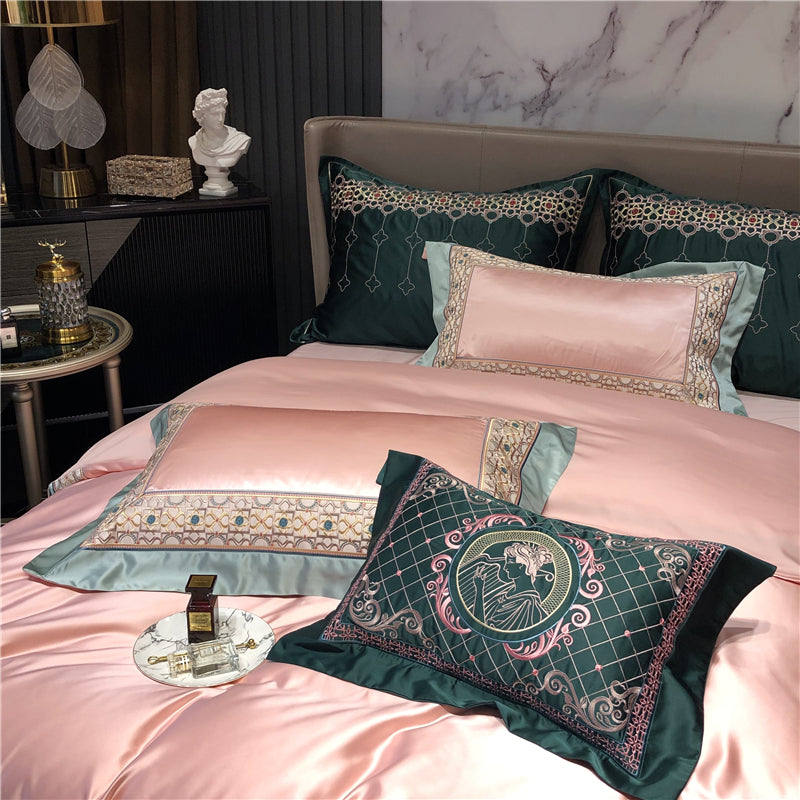 Helen Oyster Pink Luxury Egyptian Cotton Royal Embroidery Duvet Bedding Set - DARIYA HOME