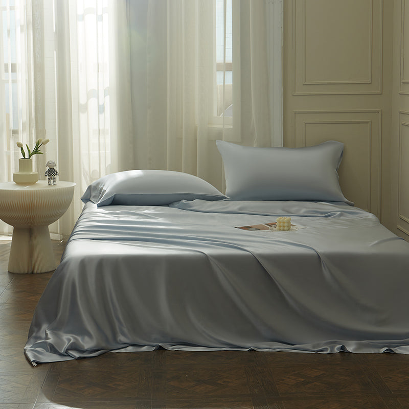 Thana Gunsmoke Blue Mulberry Silk Luxury Bedding Set - DARIYA HOME