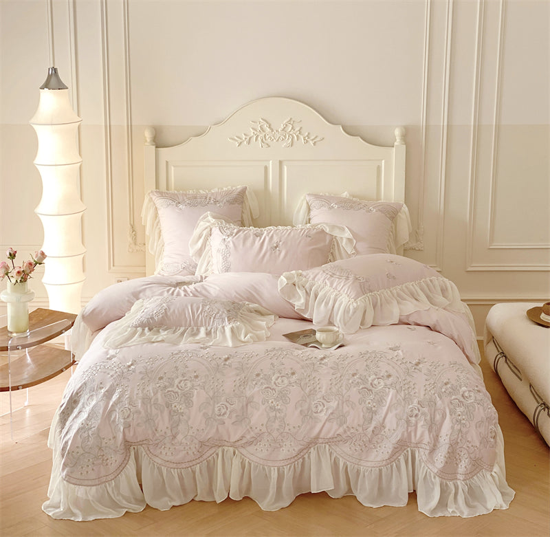 Brugge White Egyptian Cotton Embroidered Duvet Bedding Set - DARIYA HOME