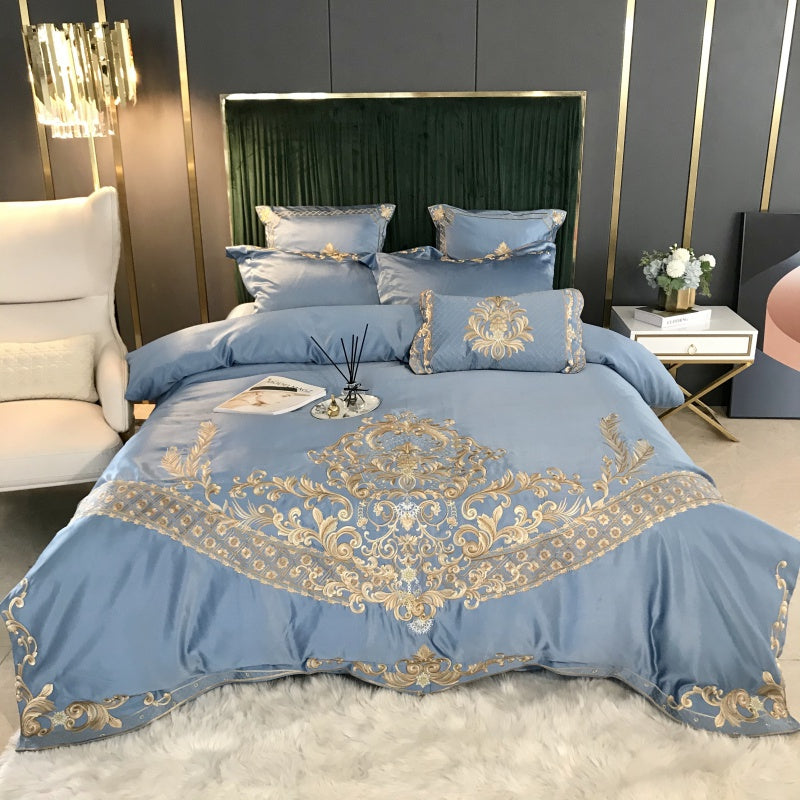 Alyssa Bali Hai Satin Jacquard Egyptian Cotton Embroidered Royal Duvet Bedding Set - DARIYA HOME