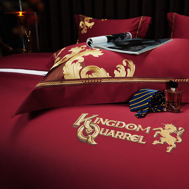 King Burgundy Luxury 1000TC Egyptian Cotton Royal Embroidery Duvet Bedding Set - DARIYA HOME