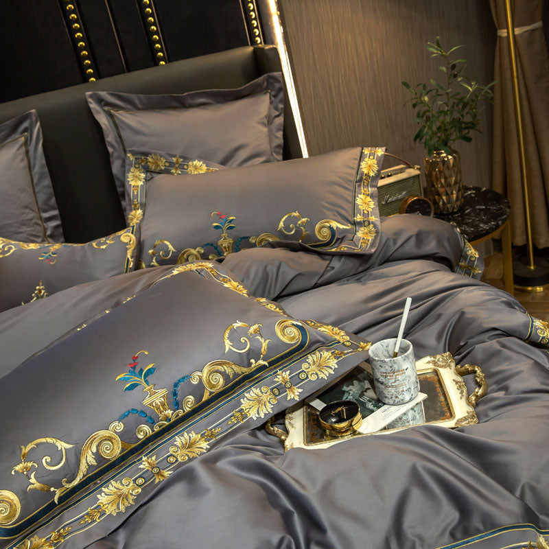 Baghdad Grey Luxury Palace Embroidery Egyptian Cotton Royal Duvet Bedding Set - DARIYA HOME