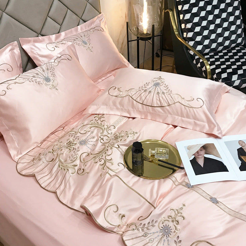 Victoria Pink Luxury 600TC Satin Egyptian Cotton Royal Embroidery Duvet Bedding Set - DARIYA HOME