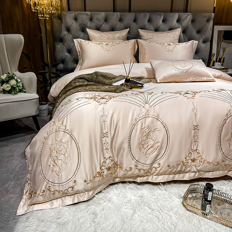 Naomi Vanilla Luxury 600TC Satin Egyptian Cotton Royal Embroidered Duvet Bedding Set - DARIYA HOME