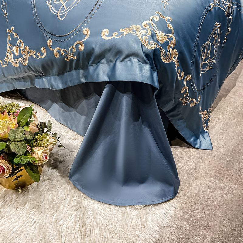 Naomi Rock Blue Luxury 600TC Satin Egyptian Cotton Royal Embroidery Duvet Bedding Set - DARIYA HOME