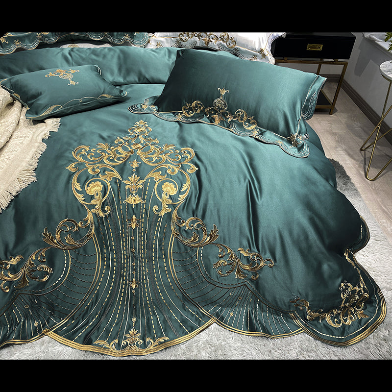 Lucia Sea Nymph Luxury Soft Satin Egyptian Cotton Royal Gold Embroidery Duvet Bedding Set - DARIYA HOME