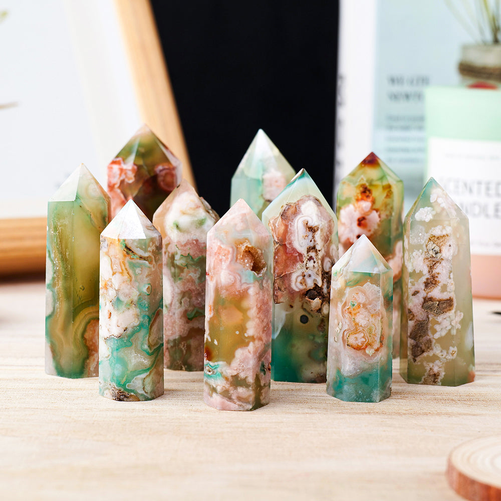 Agate Crystal Point Cherry Blossom Luxury Home Obelisk