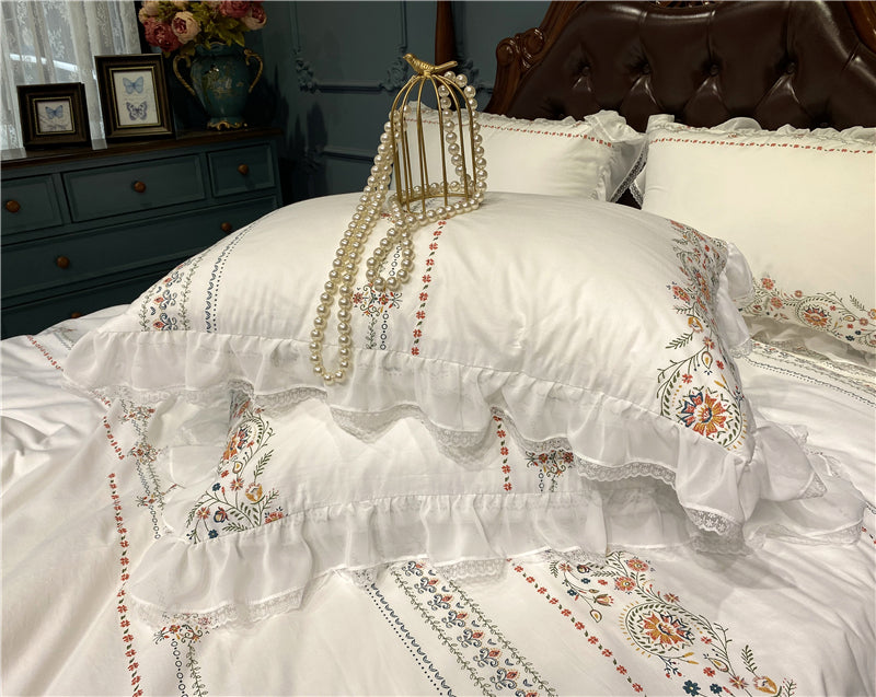 Giuly Flowers Motive Egyptian Cotton Luxury Duvet Bedding Set - DARIYA HOME