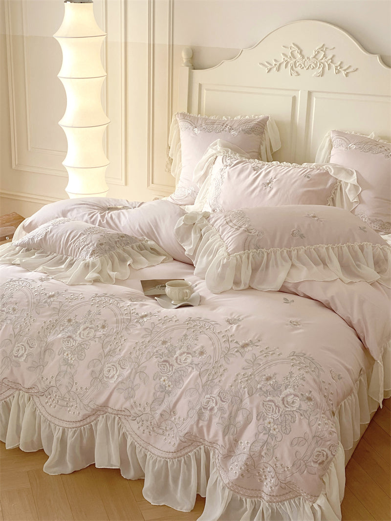 Brugge White Egyptian Cotton Embroidered Duvet Bedding Set - DARIYA HOME