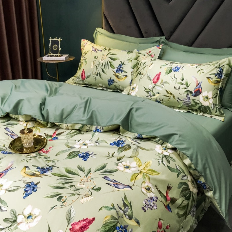 Brigitte Flowers & Birds Design Egyptian Cotton Bedding Set - DARIYA HOME