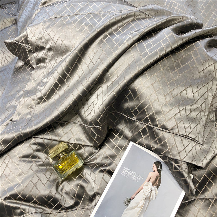 Eleonore Fuscous Gray 1000TC Satin Jacquard Egyptian Cotton Royal Duvet Bedding Set - DARIYA HOME