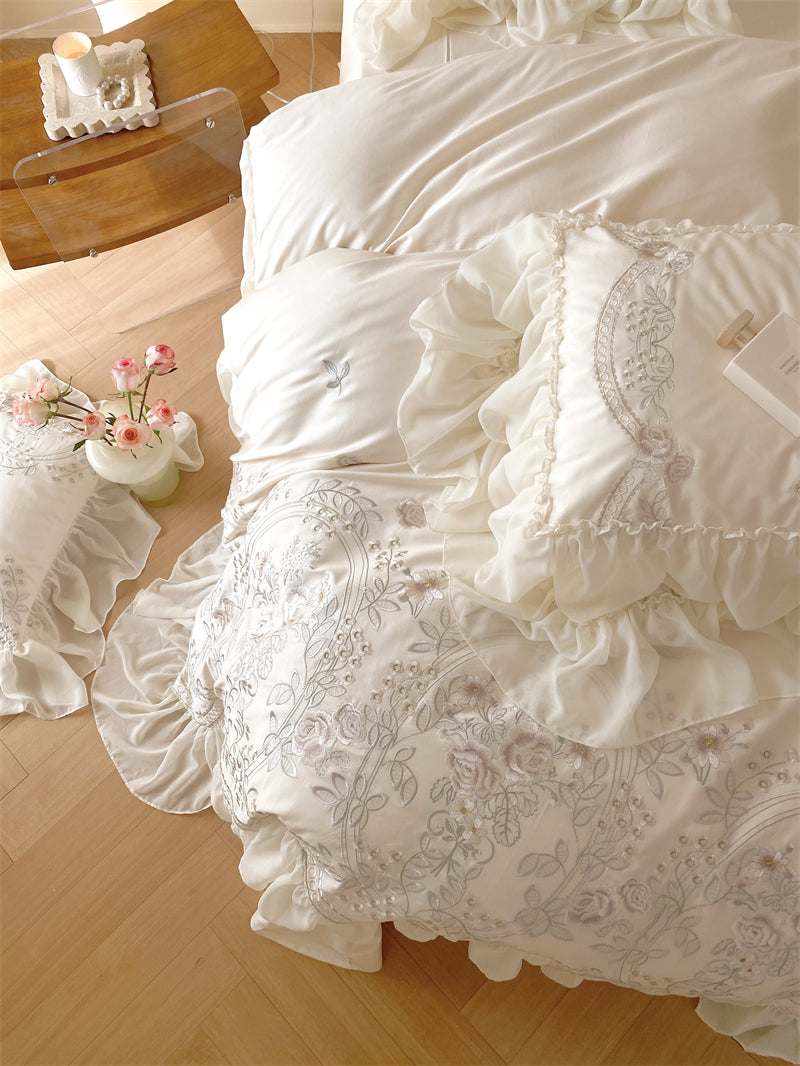 Brugge White Egyptian Cotton Embroidered Duvet Bedding Set - DARIYA HOME