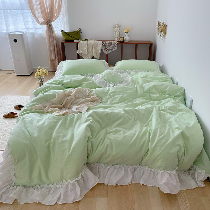 Marseille Mint Summer Cotton Embroidered Duvet Bedding Set - DARIYA HOME