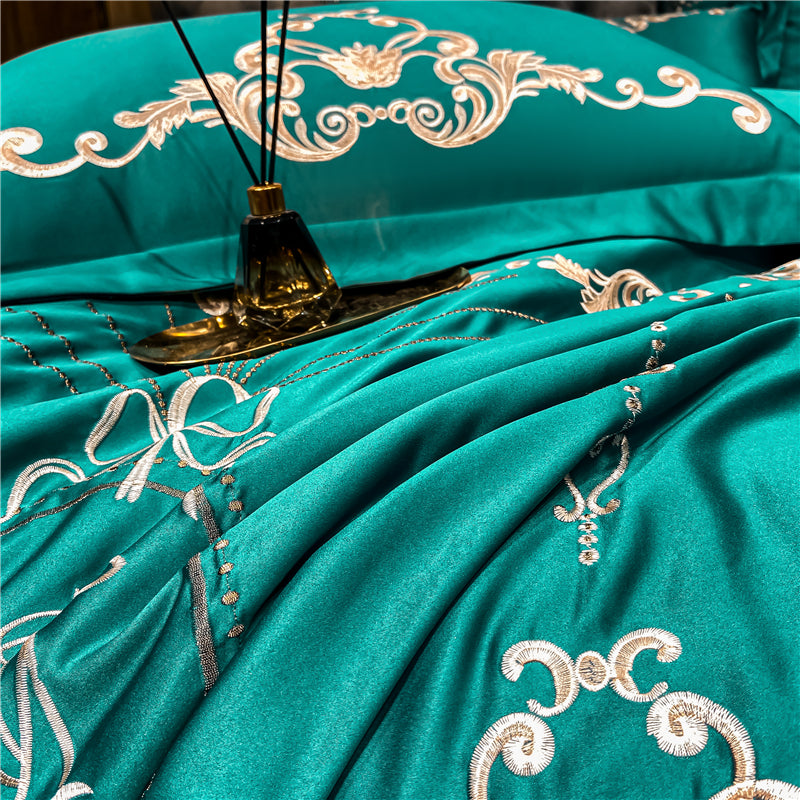 Naomi Persian Green Luxury 600TC Satin Egyptian Cotton Royal Embroidered Duvet Bedding Set - DARIYA HOME