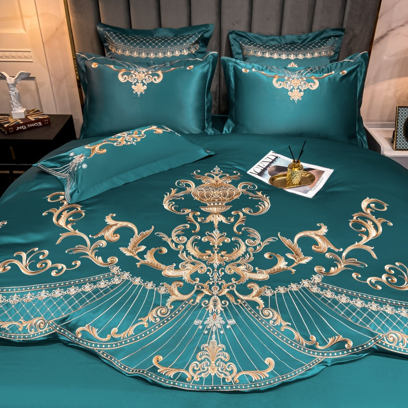 Elmira Sea 600TC Satin Egyptian Cotton Royal Embroidery Duvet Bedding Set - DARIYA HOME