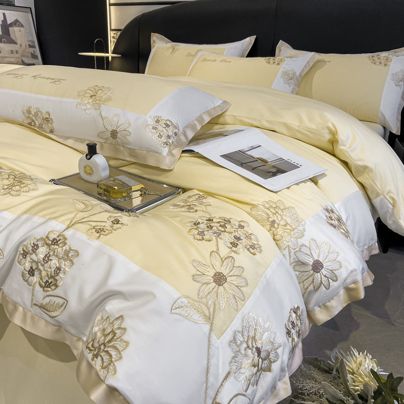 Hedonia Hampton 1000TC Flower Embroidery Egyptian Cotton Duvet Bedding Set - DARIYA HOME