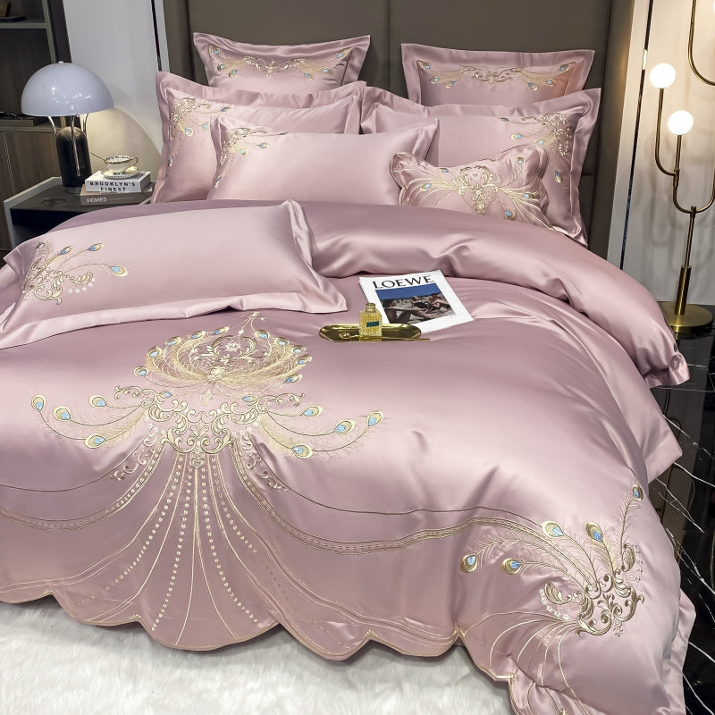 Virginia Bizarre Luxury Satin Egyptian Cotton Royal Feather Embroidery Duvet Bedding Set - DARIYA HOME