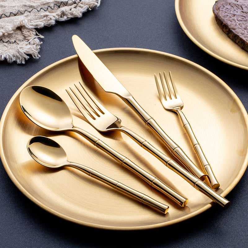 Noelia Gold Bamboo Design Cutlery Flatware Set - DARIYA HOME