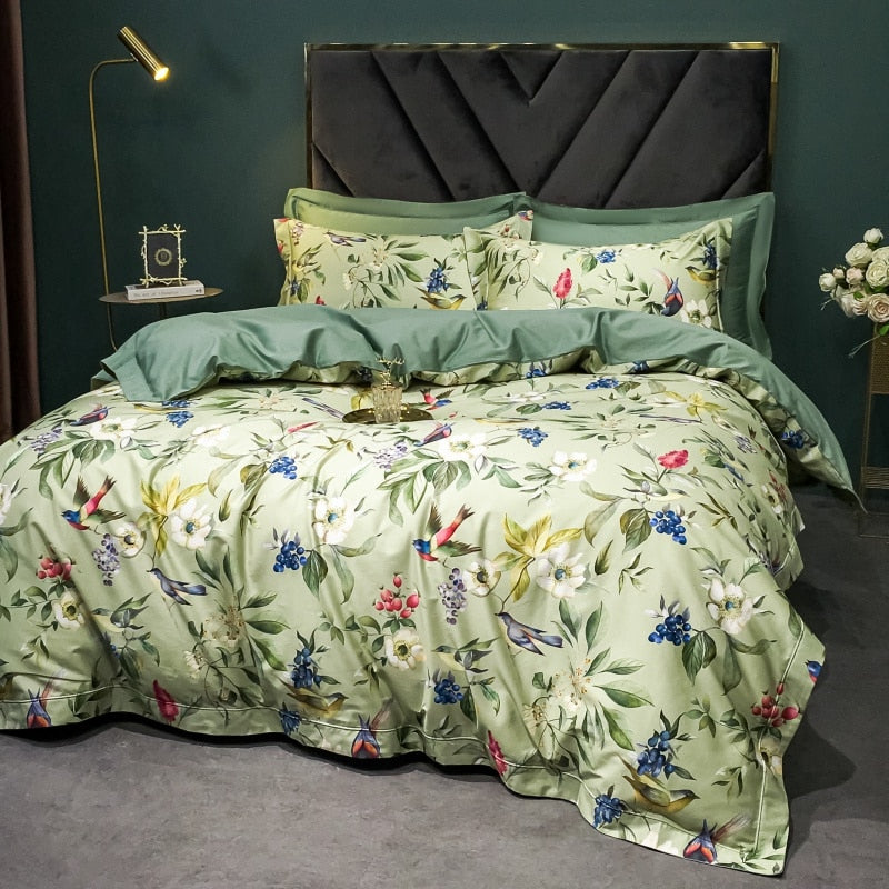 Brigitte Flowers & Birds Design Egyptian Cotton Bedding Set - DARIYA HOME